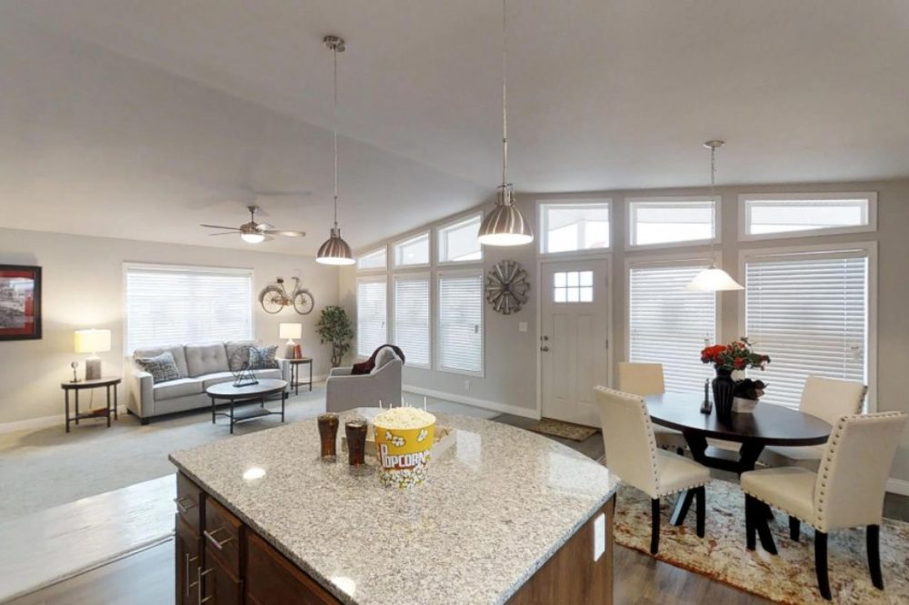 Bright open living area in a modular home